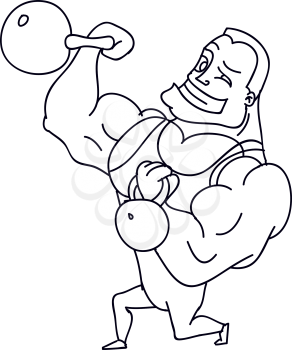 Cartoon Character Muscleman with Kettlebells. Vector illustration