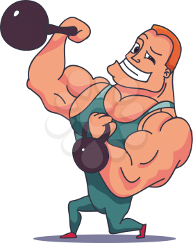 Cartoon Character Muscle man with Kettlebells. Vector illustration