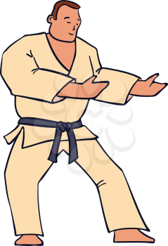 Hand Drawn Character Man in Kimono. Vector illustration