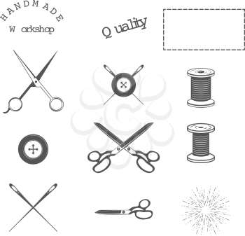 Tailor Sewing Design elements. Crossing Scissors and Needles. Vector illustration