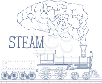 Vintage Steam Train Engrave Illustration. Vector illustration