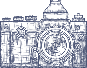 Vintage Old Photo Camera vector logo Hand Drawn design template. Vector illustration