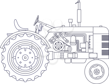 Vintage agricultural tractor isolated on white vackground. Vector illustration