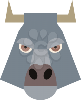 Cartoon bull head isolated on white background. Flat design. Vector illustration