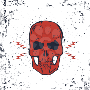 Red Skull with Lightning Bolts and Grunge Texture. Vector Illustration