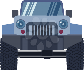 Offroad Vehicle with Mud Tyres Front View. Vector Illustration