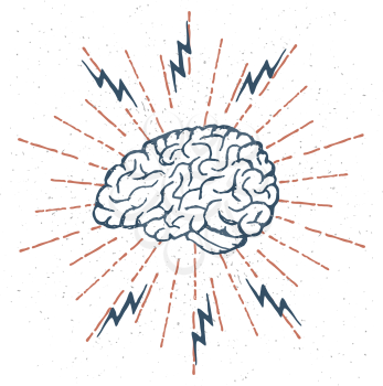 Hand Drawn Brain Lightning Bolts. Vector illustration