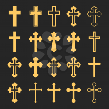 Cross icons set. Decorated crosses signs or symbols. Vector illustration
