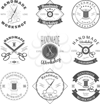 Handmade workshop logo vintage vector set. Hipster and retro style. Perfect for your business design. Vector illustration