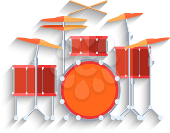 Drum kit icon. Flat design long shadow. Vector illustration.