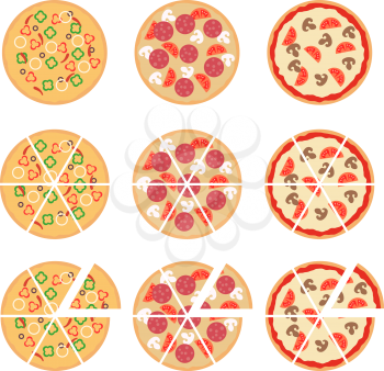 Set of flat pizza icons isolated on white. Vector illustration