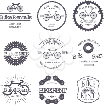 Bike rent. Set of vintage, modern and retro logo, badges and labels. Vector illustration