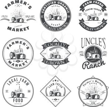 Set of retro farm fresh labels, badges and design elements. Vector illustration