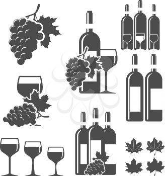 Set of wine signs, badges and labels. Vector Illustration