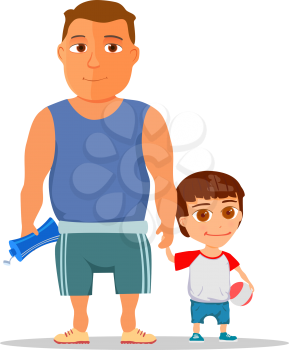 Happy dad and son after gym. Vector illustration