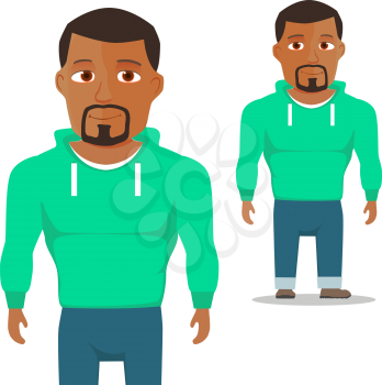 Black Man in green hoody Cartoon Character. Vector illustration
