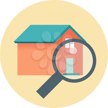Flat Design Realty Icon Home with Magnifying Glass. Vector illustration