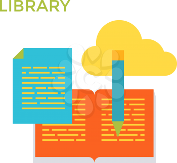 Flat design Library Icon. Cloud Service. Vector illustration