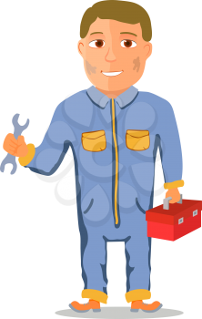 Cartoon Mechanic Car repairman Character. Vector illustration