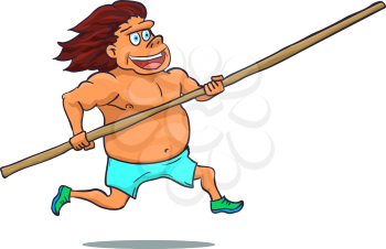 Cartoon running pole vaulter character. Vector illustration