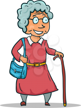 Cartoon Old Lady Character isolated on white background. Vector illustration