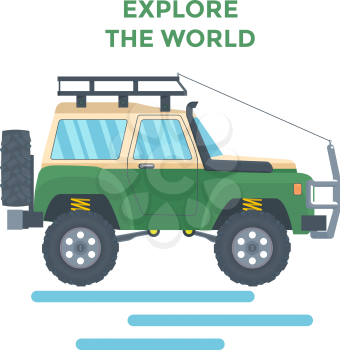 Offroad Vehicle with mud tire and roof rack. Vector illustration