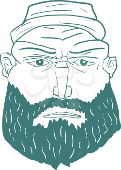 Cartoon Brutal Man Face with Beard. Vector illustration
