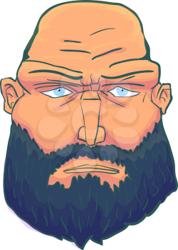 Cartoon Brutal Man Face with Beard. Vector illustration