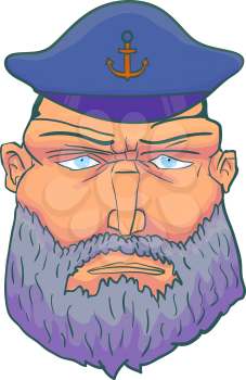Cartoon ?aptain sailor face with Beard and Cap. Vector illustration