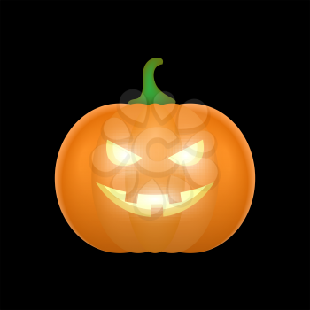 Cartoon halloween pumpkin. Pumpkin with sinister smiling face isolated on black background. Vector illustration