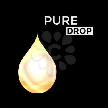 Yellow Water drop isolated on black background. Vector Illustration