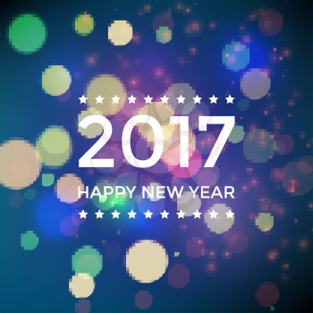 Happy new year 2017 in bokeh and lens flare pattern. Vector illustration
