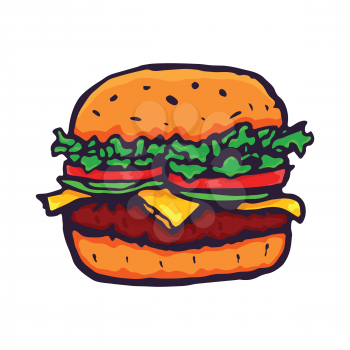 Burger Hand Drawn Fast Food Logo. Vector illustration
