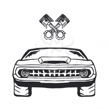Muscle car hand Drawn on white. Vector illustration