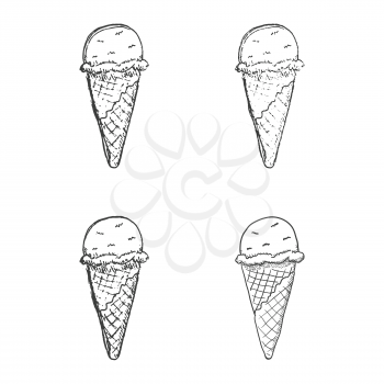 Ice cream cone Sketch. Hand drawn ice cream. Vector illustration