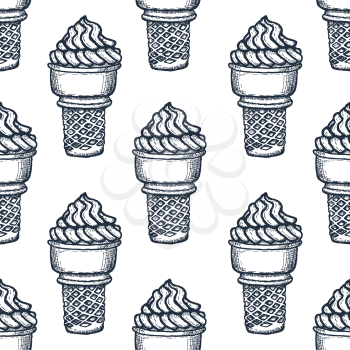 Ice cream cone Seamless Pattern Sketch. Hand drawn. Vector illustration