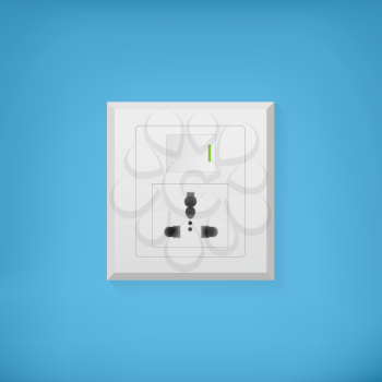 White electric socket with button on a blue background