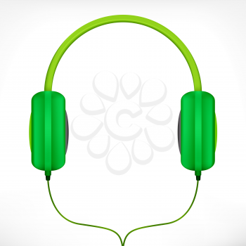 Green plastic headphones image with attached wires 