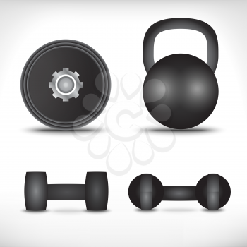 A set of dumbbells isolated on white background, fully editable, nets on handles easily removed in vector programs