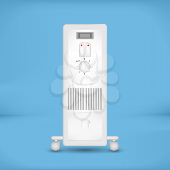 White coastal electric heater on oil with european AC plug on white background. Isolated with clipping path.