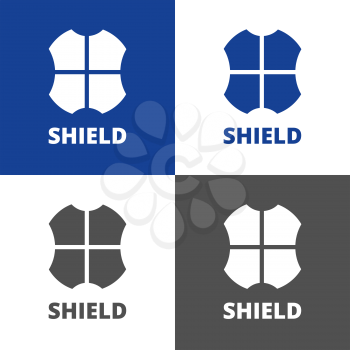 Internet security flat vector logo. Simple shield symbol and sample text on a different backgrounds