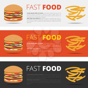 Fast food restaurant menu with burger, french fries and drink