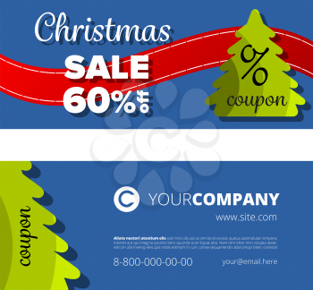 christmas sale coupon template with blue background
