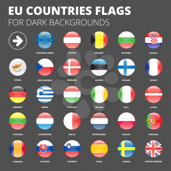 European Union flags set for using with dark backgrounds