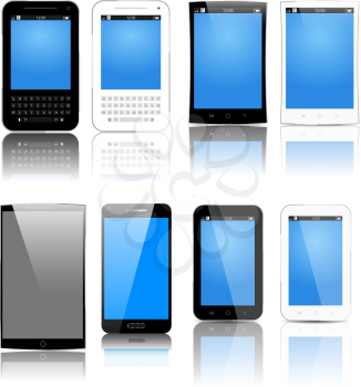 Different sizes and shapes mobile phones set