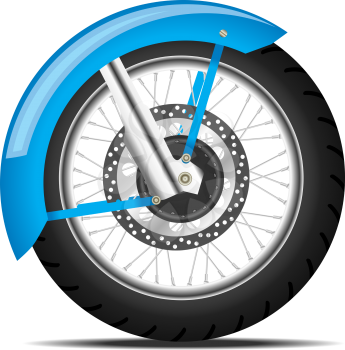 Detailed black motorbike wheel with wing and shadow