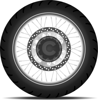 Detailed black motorbike wheel with spokes and shadow