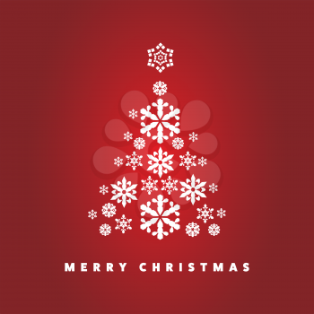 Merry Christmas white image with snowflake on red background