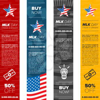 Martin Luther King vertical banner set with sample text and usa flag
