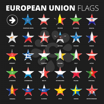European Union flags set for using with dark backgrounds